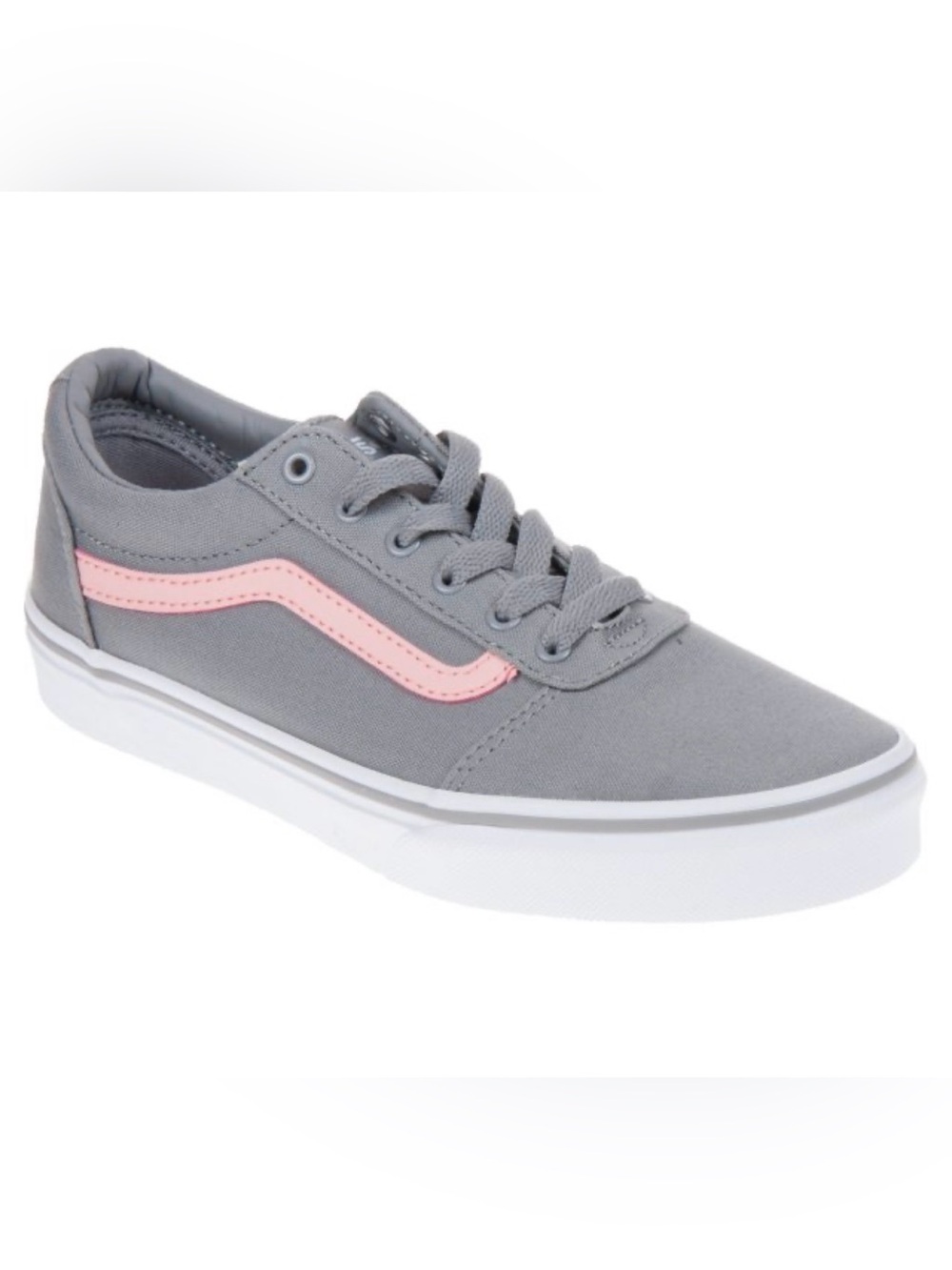Vans Kids Gray Canvas Sneakers with Pink Side Stripe